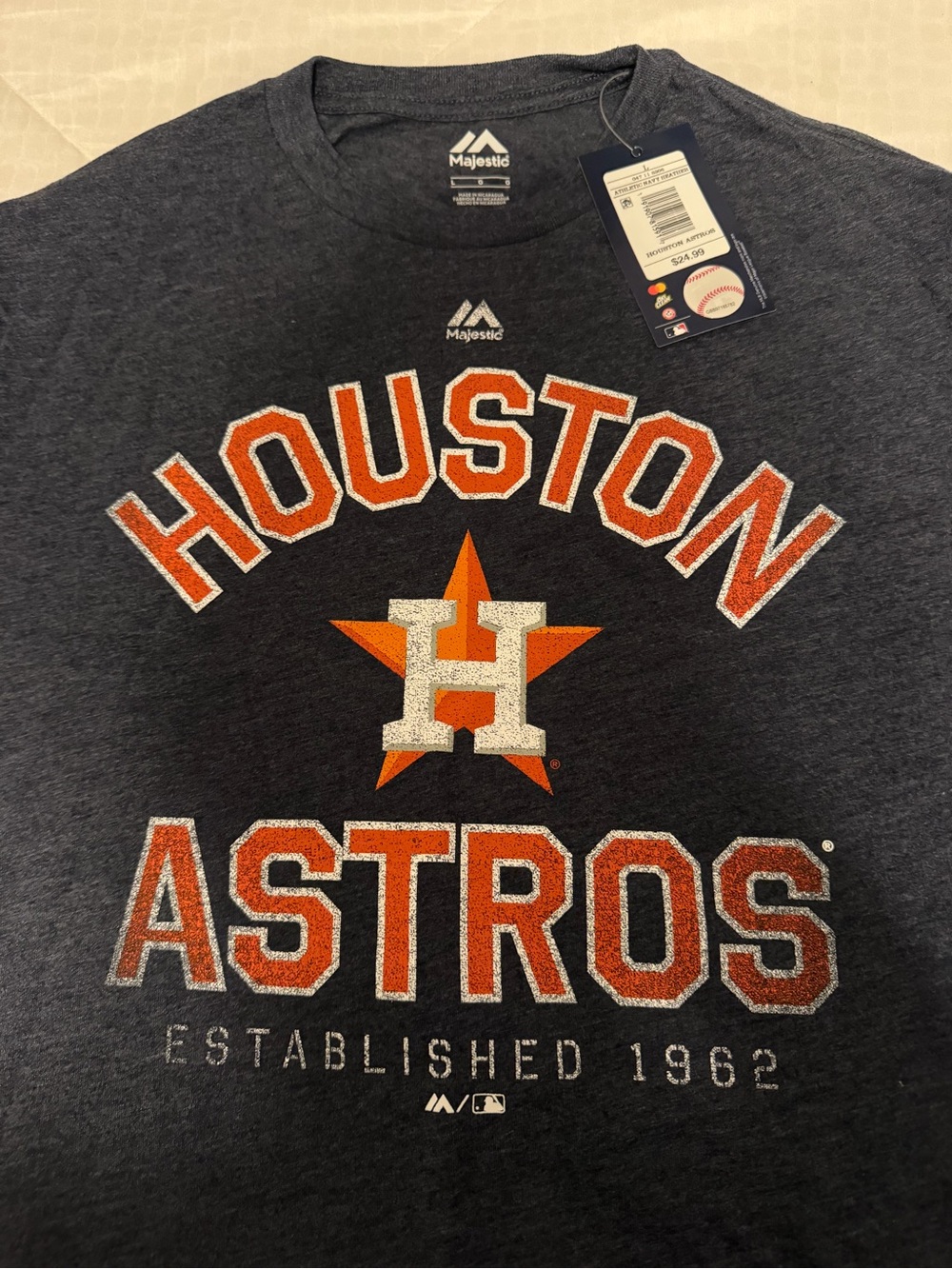 Majestic Men Navy Heather Houston Astros Logo Tee with Orange and White